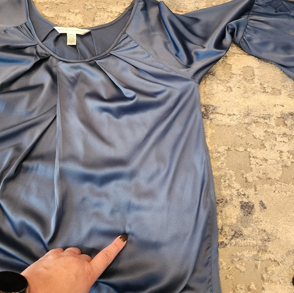 Diane Von Furstenberg Silk Blue Mini Dress Size 4 Ruffle Hem Bubble Sleeves - Picture 16 of 16